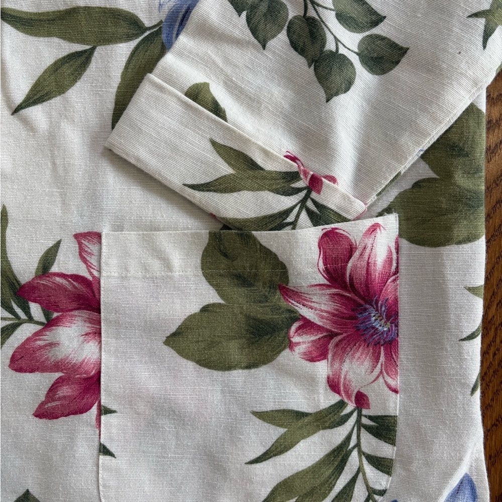 Coldwater Creek Linen Blend Mandarin Collar Shirt Jacket Botanical Cottagecore M - Picture 4 of 11